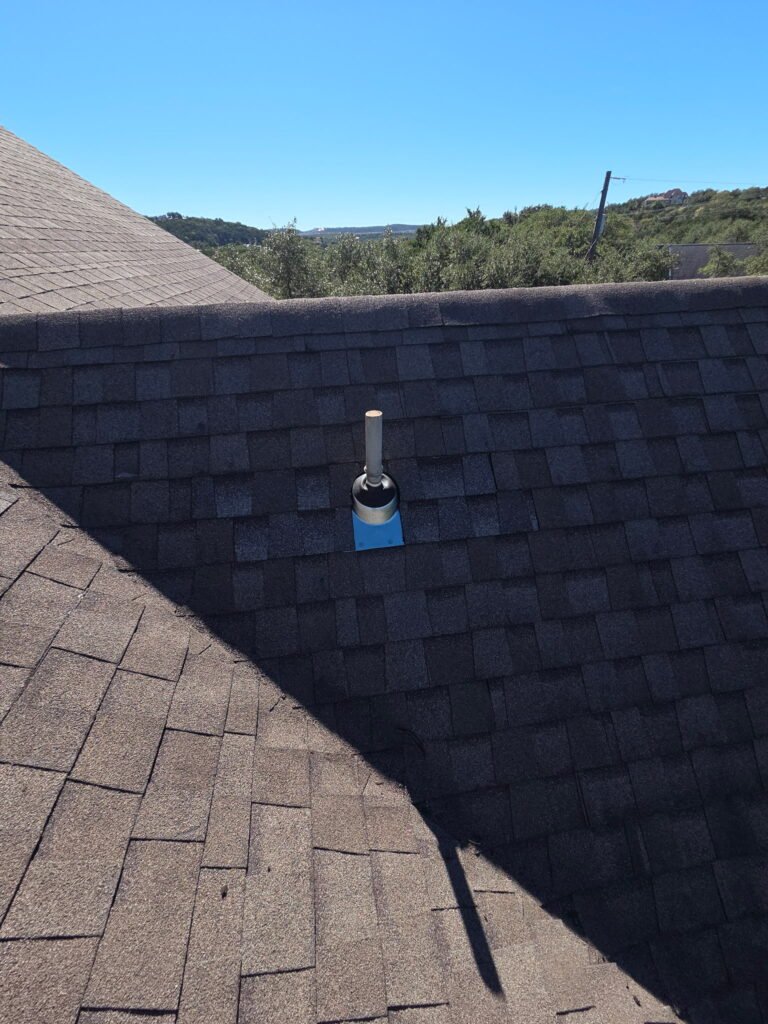 Valley formed by two intersecting roof sections on an Impact Resistant Roofing client roof.