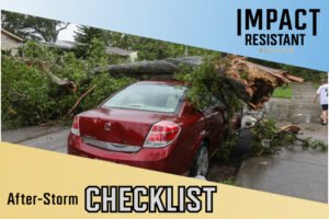 Blogs 7 Fallen trees from a storm onto roofs and a red car, showing the need for Lakeway's after-storm checklist by Austin storm damage recovery experts Impact Resistant Roof